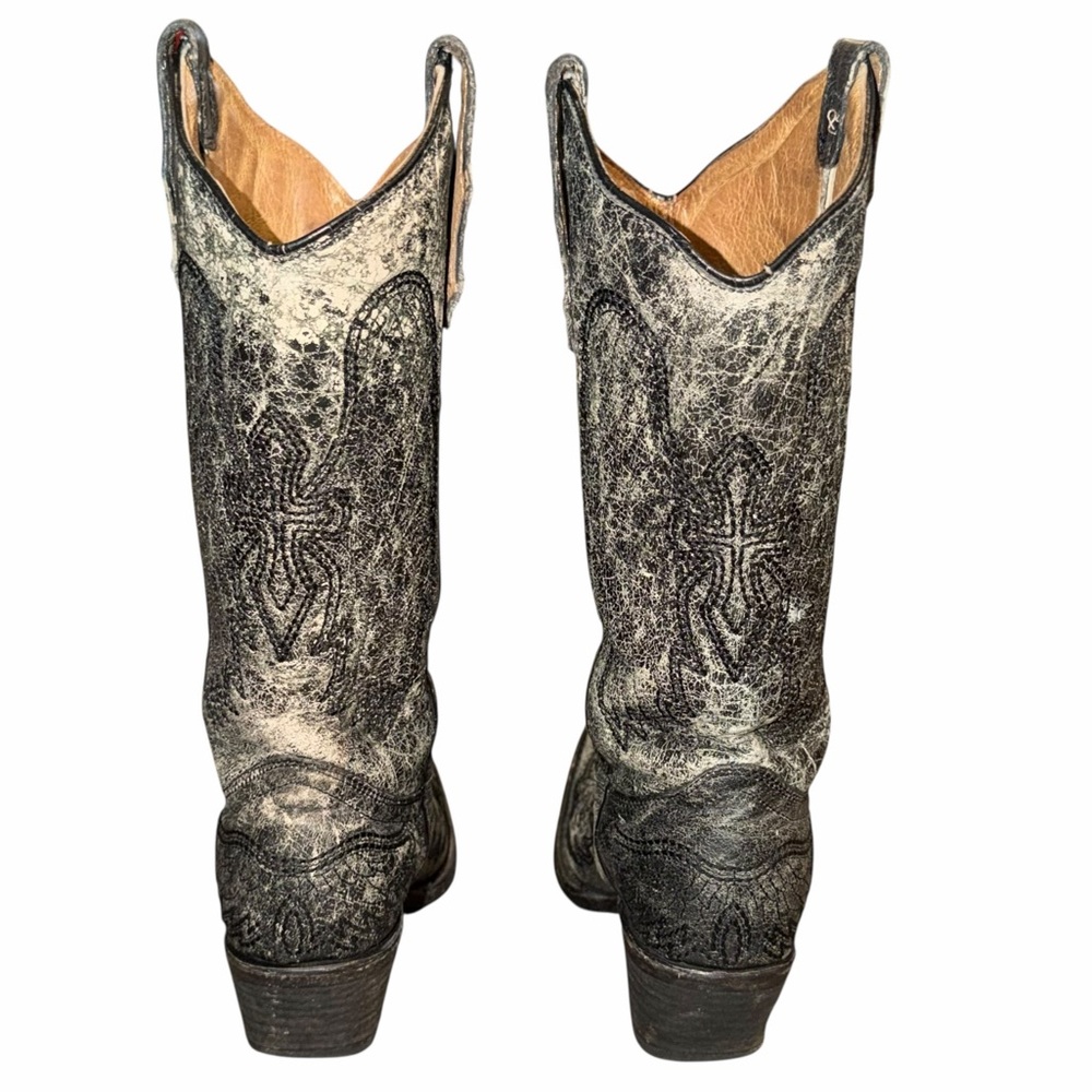 Circle G Black Leather Distressed Wing & Cross Western Cowgirl Boots - Size 6.5 - Picture 7 of 13